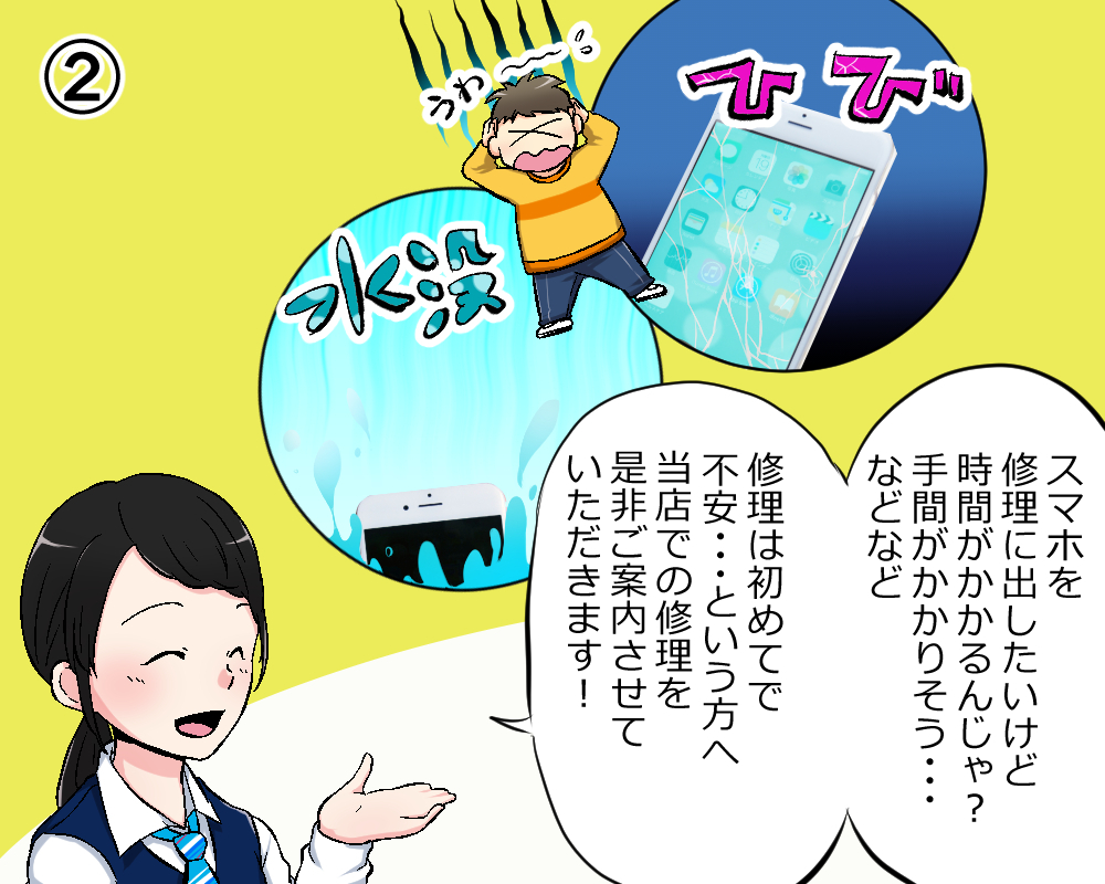 来店修理の流れ マンガ2