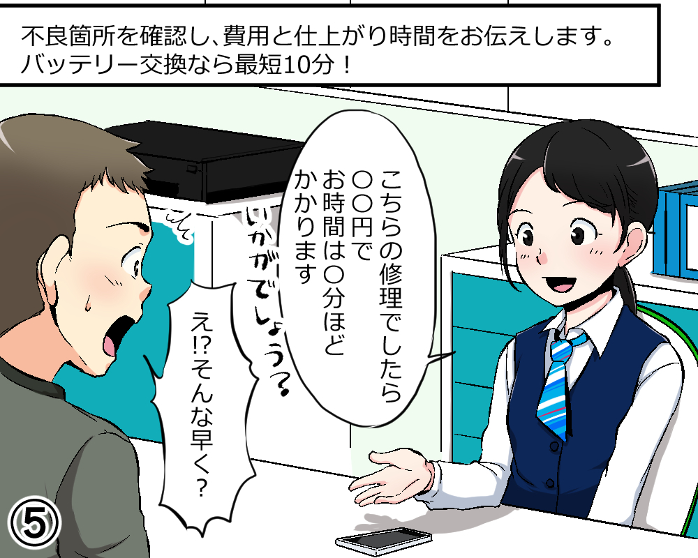 来店修理の流れ マンガ5
