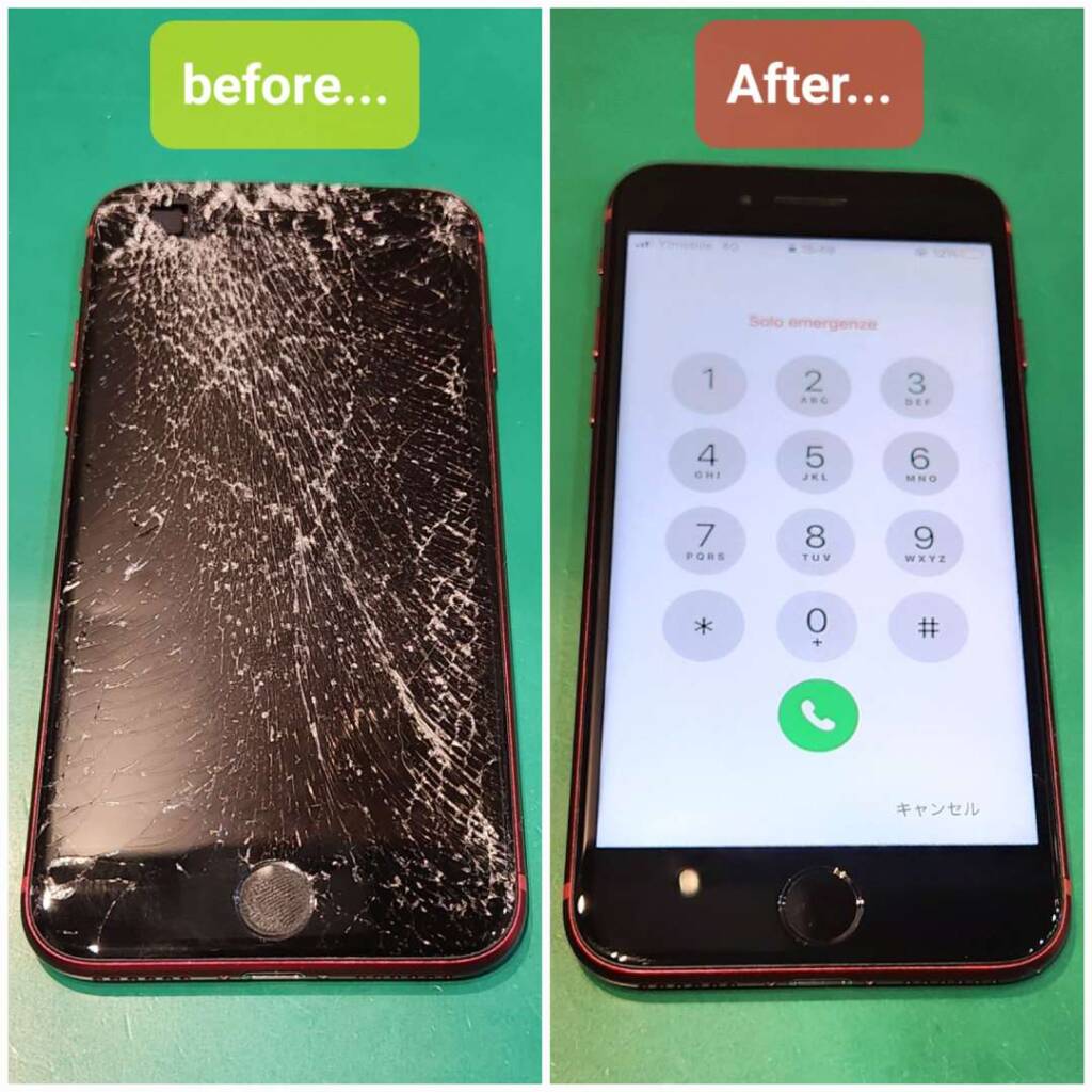 iPhoneの画面修理前、修理後