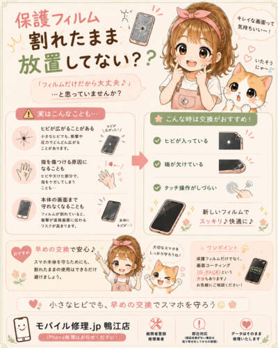 割れたままの保護フィルム…