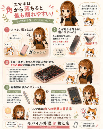 角から落ちると割れやすい？！
